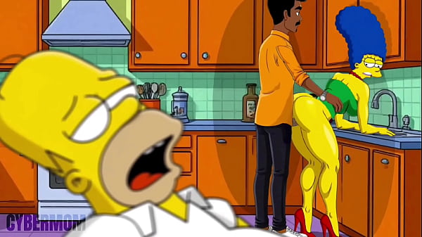 Esposa casada leva no cu na cozinha. Corno cartoon.